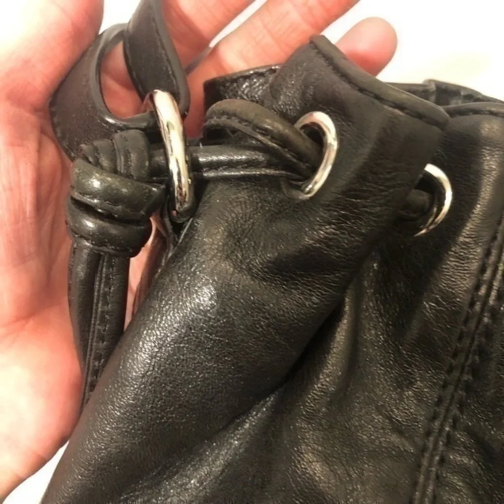 Michael kors black leather two way drawstring bag